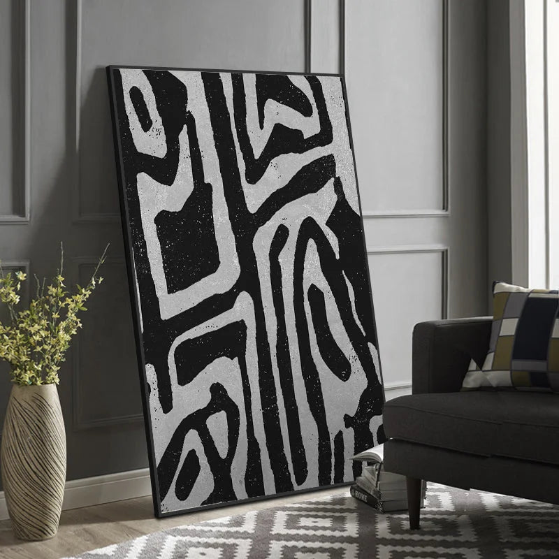 Wall Art 80cm x 120cm Abstract Black Artwork Black Frame