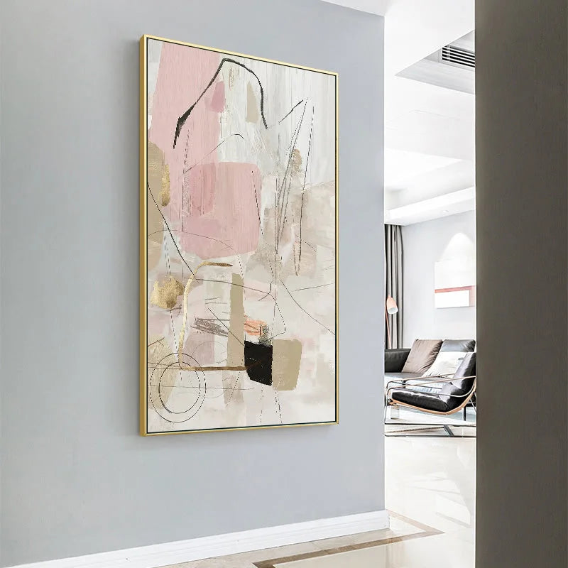 Wall Art - 80cm x 120cm Abstract Pink Gold Frame Canvas