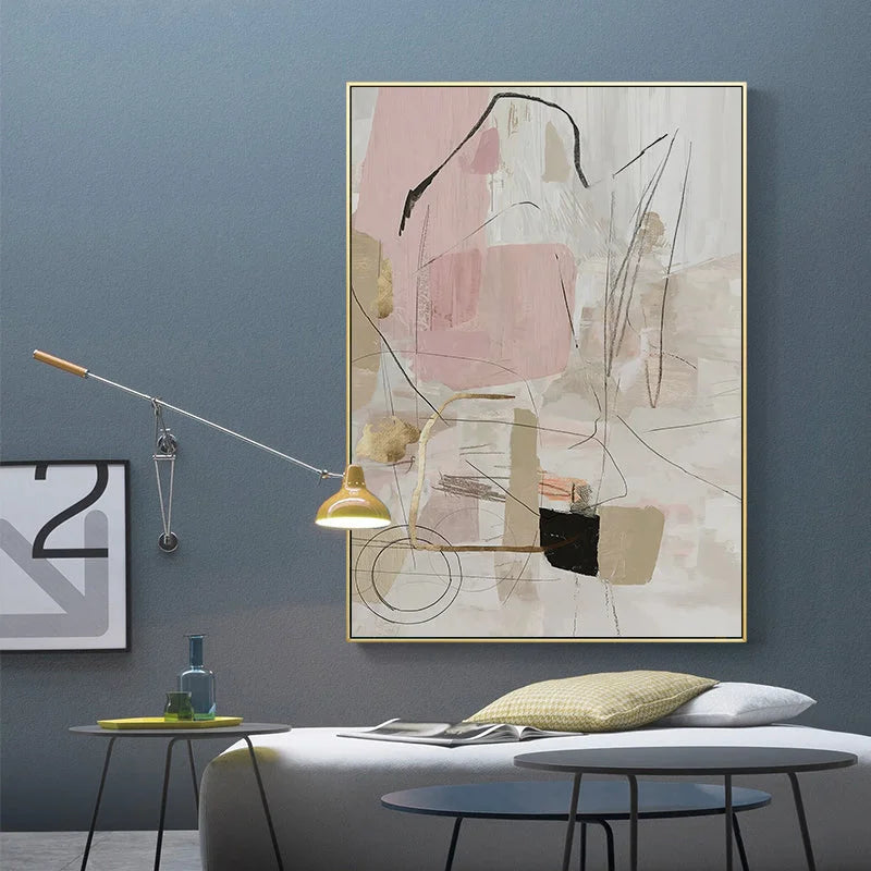 Wall Art - 80cm x 120cm Abstract Pink Gold Frame Canvas