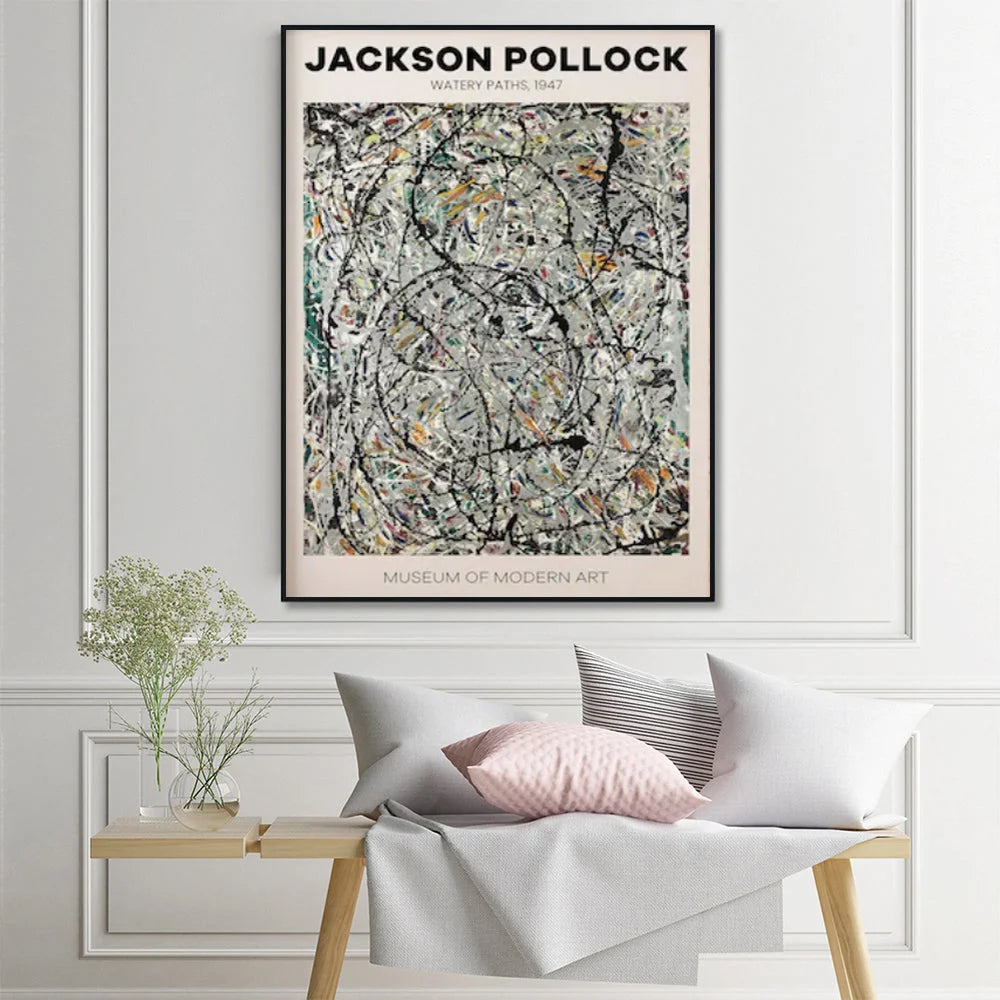 Wall Art 80cm x 120cm Jackson Pollock Exhibition III Black