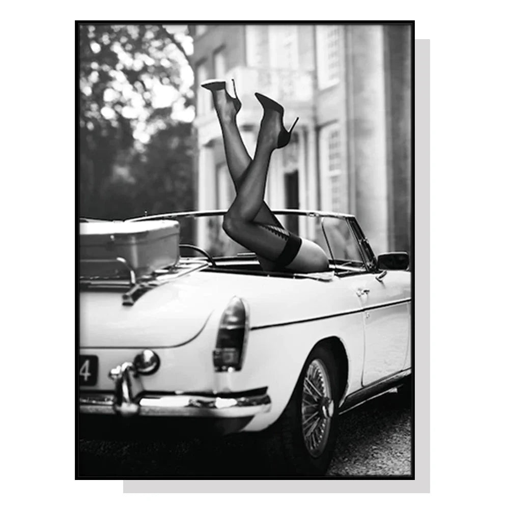Wall Art 80cmx120cm High Heels in Classic Car - Black Frame
