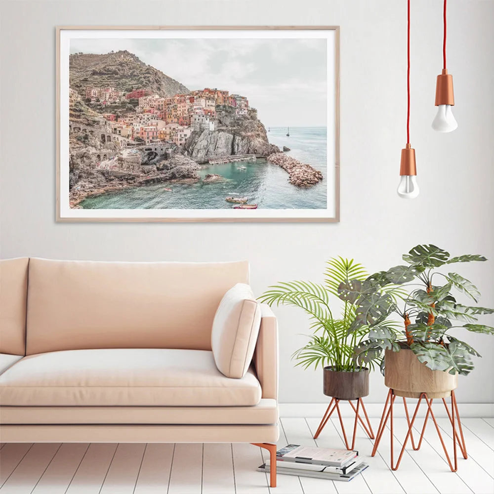 Wall Art 80cmx120cm Italy Cinque Terre Canvas Wood Frame
