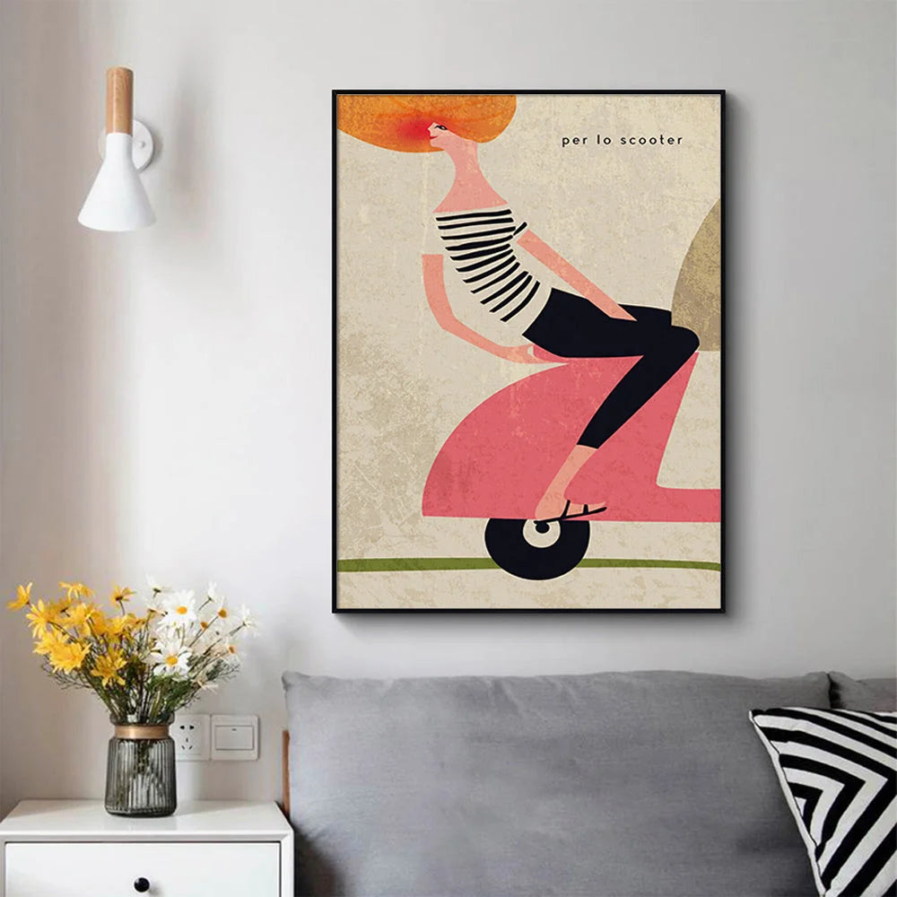 Wall Art 80cmx120cm Scooter - Black Frame Canvas - Home &