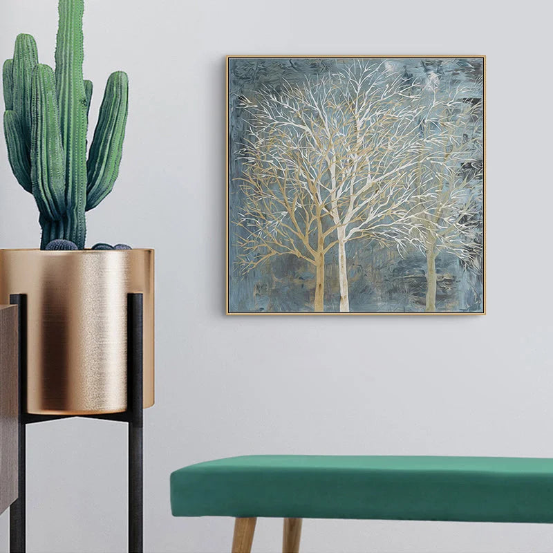 Wall Art 80cmx80cm Forest in the Twilight Trees - Gold