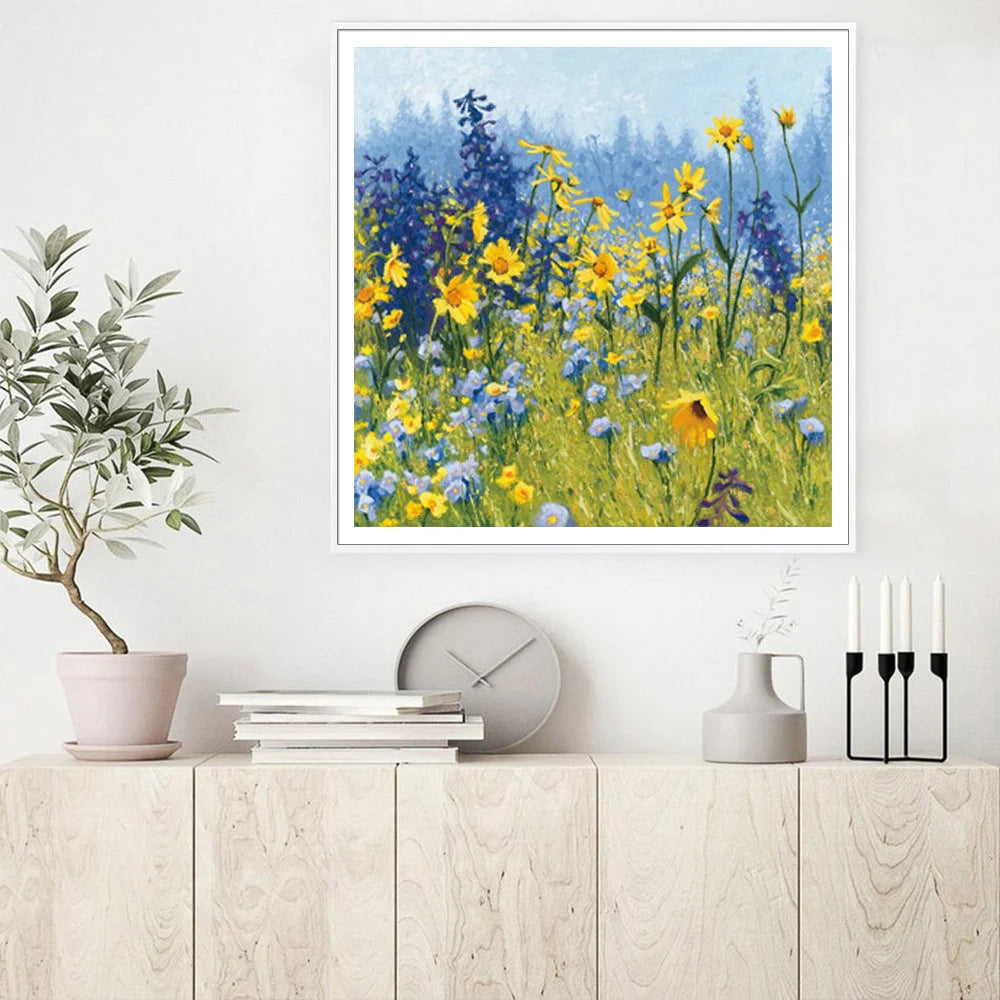 Wall Art 80cmx80cm Joyful In July Canvas White Frame - Home