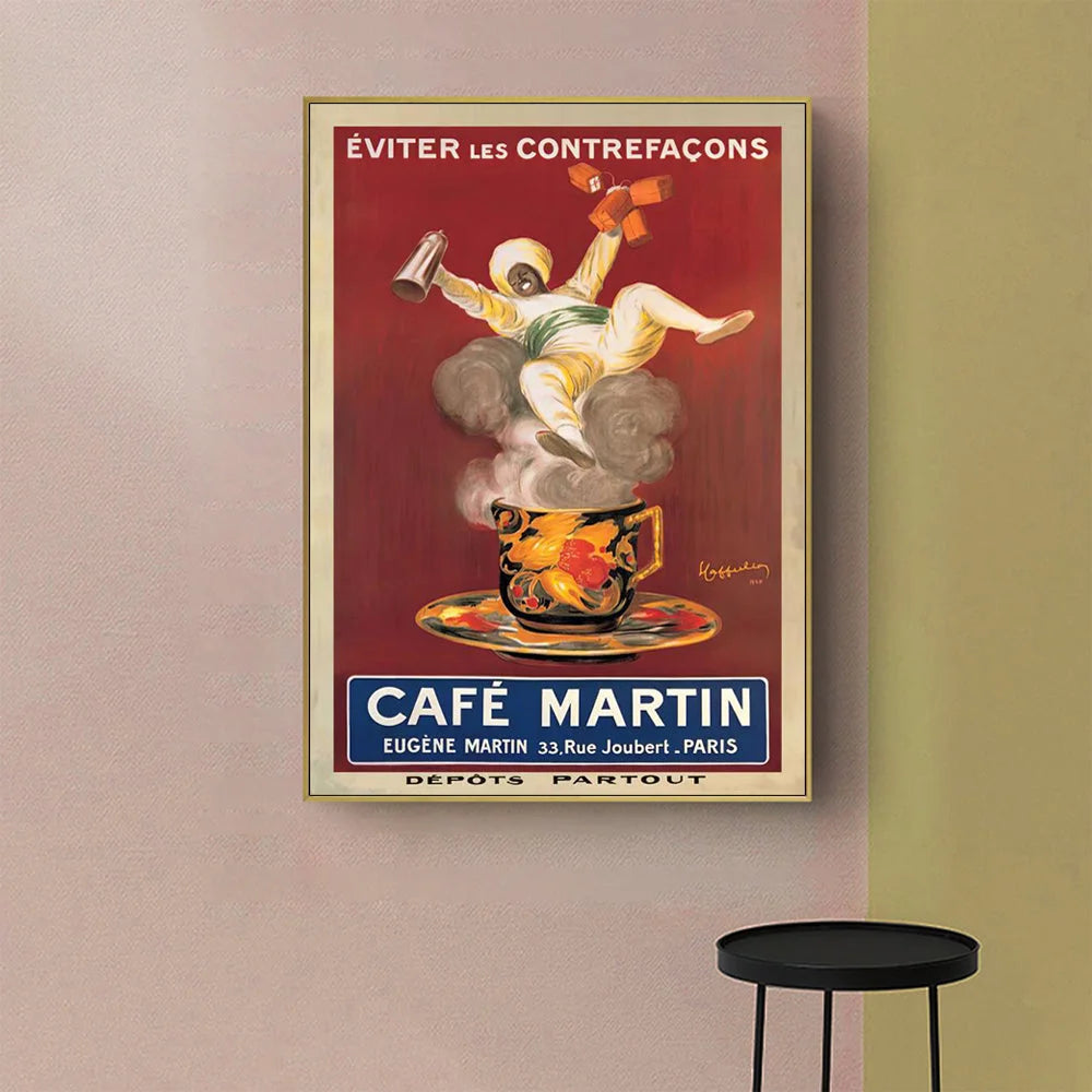 Wall Art 90cmx135cm - Cafe Martin with Gold Frame Canvas