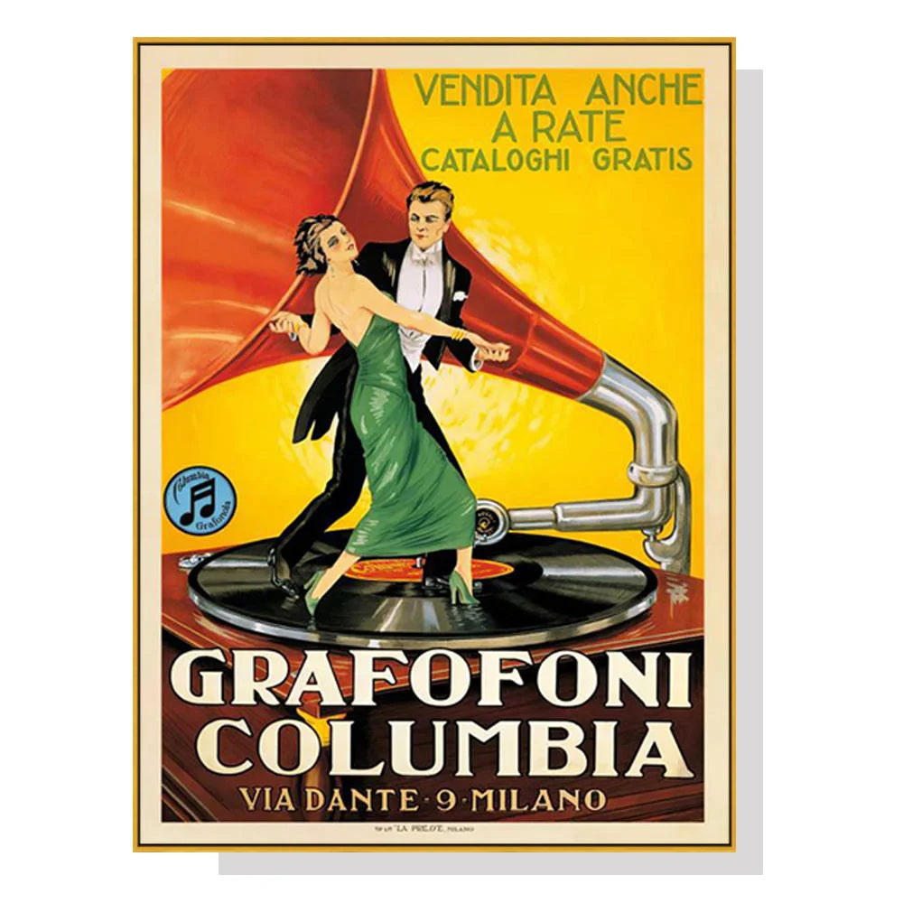 Wall Art 90cmx135cm - Grafofoni Columbia with Gold Frame
