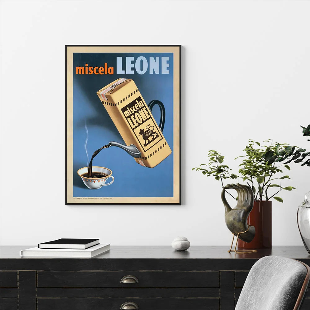 Wall Art 90cmx135cm - Miscela Leone 1950 with Black Frame