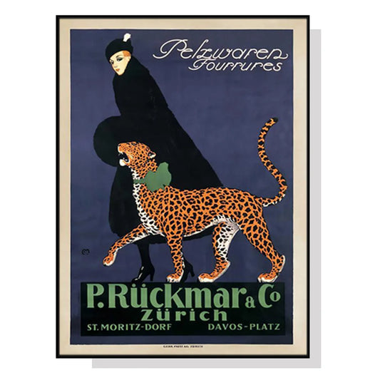 Wall Art 90cmx135cm - Woman Walking Leopard Vintage