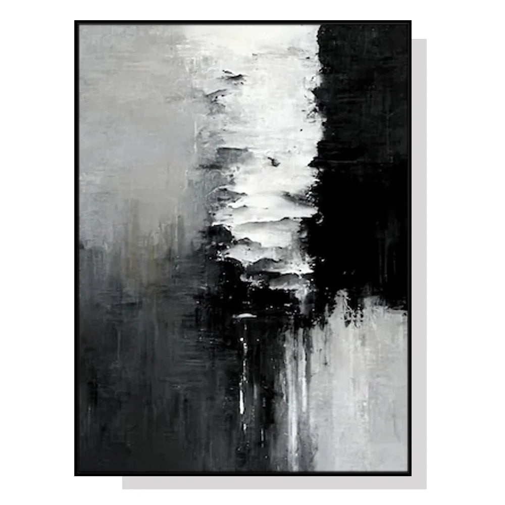 Wall Art Abstract Black White Artwork 60x90cm Black Frame