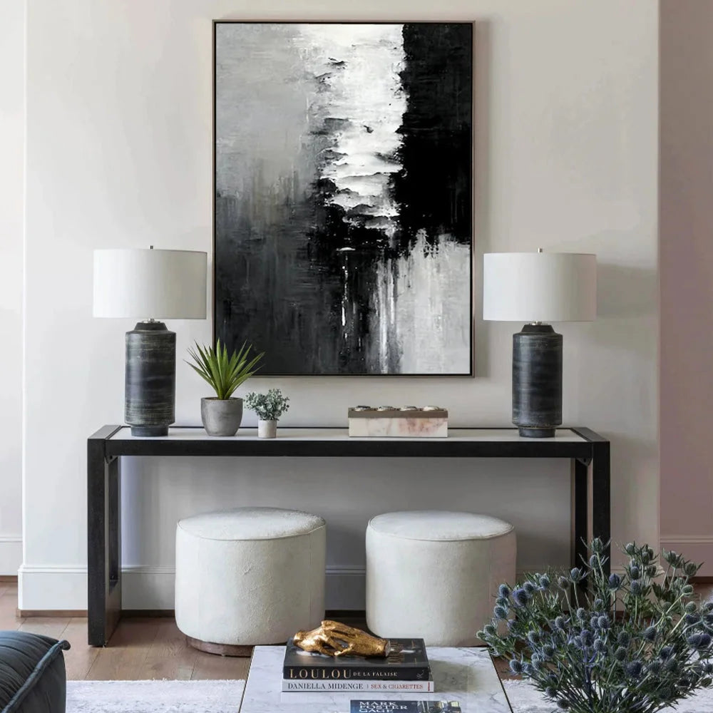 Wall Art Abstract Black White Artwork 80x120cm Black Frame
