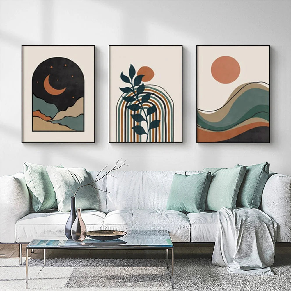 Wall Art Abstract Dark Green 3 Sets Black Frame Canvas