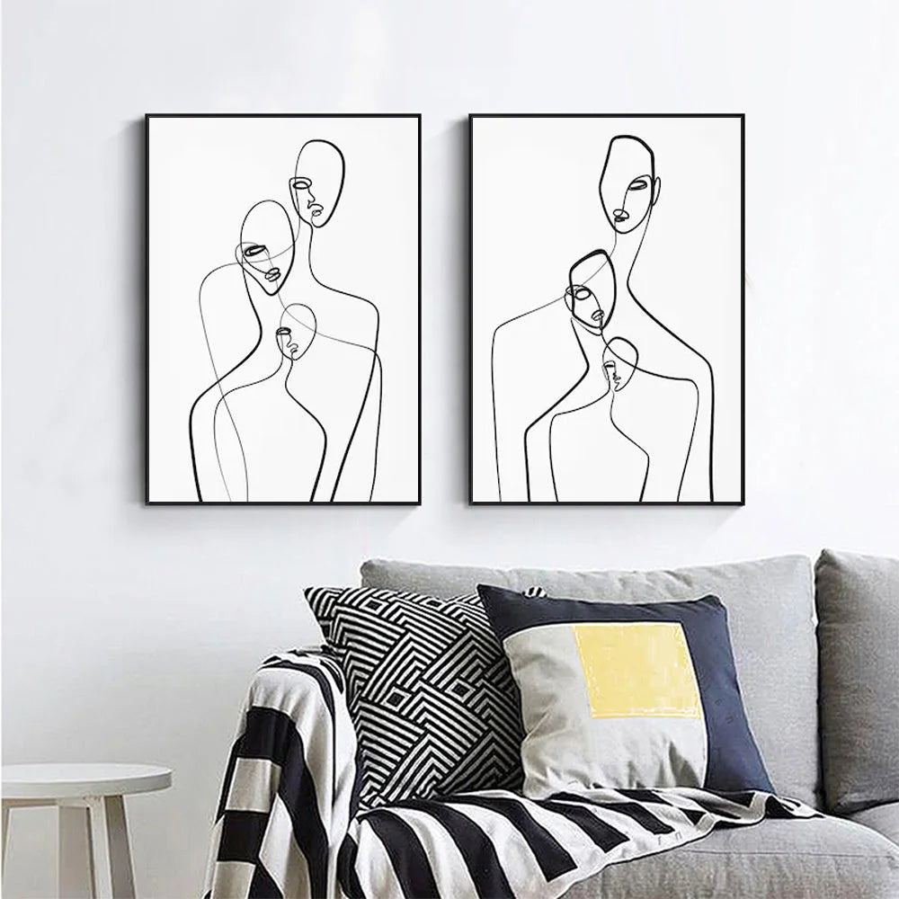 Wall Art Abstract Figures 2-Piece Set 60x90cm Black Frame