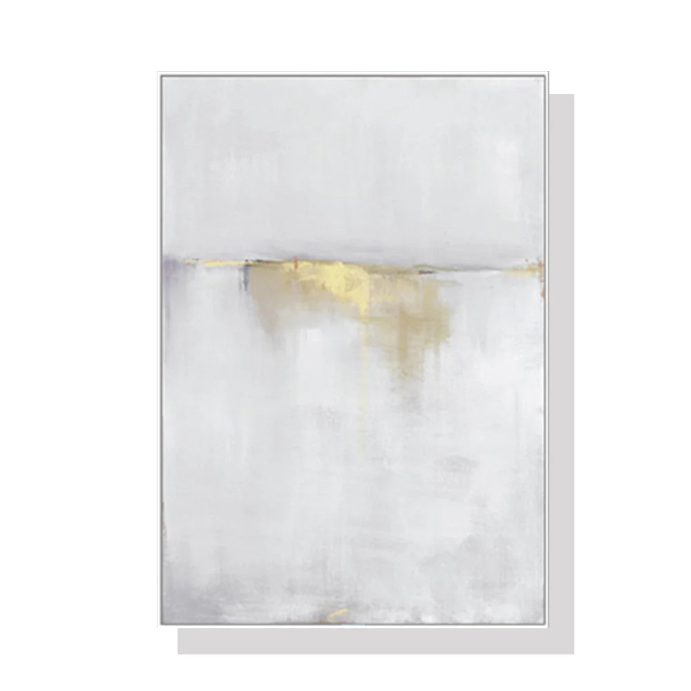 Wall Art Abstract Gold White Single II White Frame Canvas