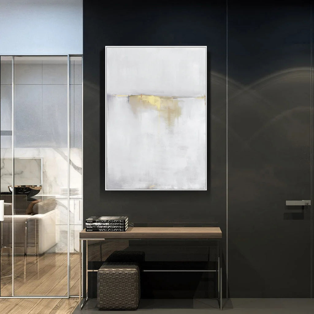 Wall Art Abstract Gold White Single II White Frame Canvas