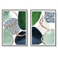 Wall Art Abstract Green and Navy 2 Sets Black Frame Canvas