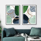 Wall Art Abstract Green and Navy 2 Sets Black Frame Canvas
