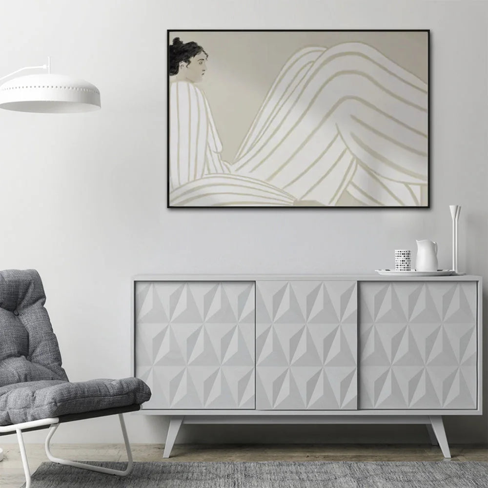 Wall Art Abstract Lady Canvas Black Frame 80cmx120cm - Home