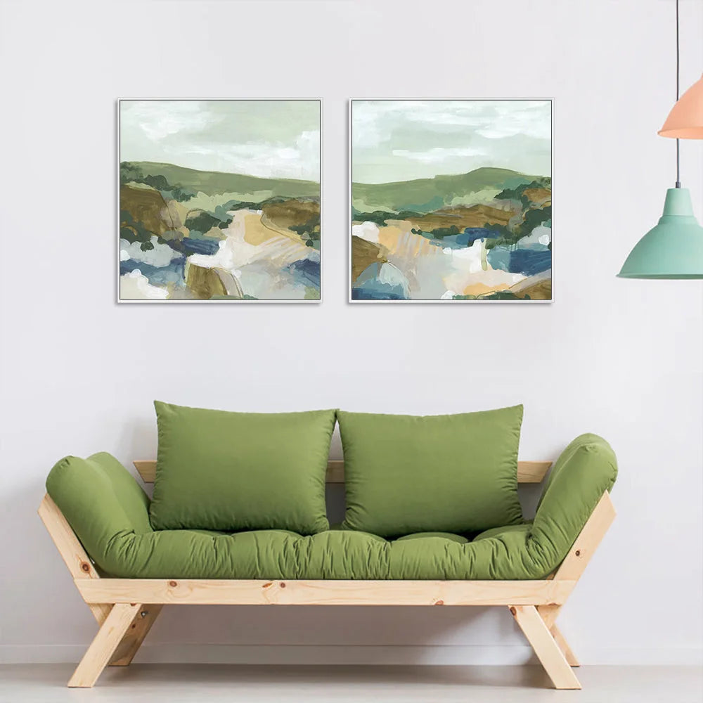 Wall Art Abstract Landscape 70cmx70cm 2 Sets White Frame