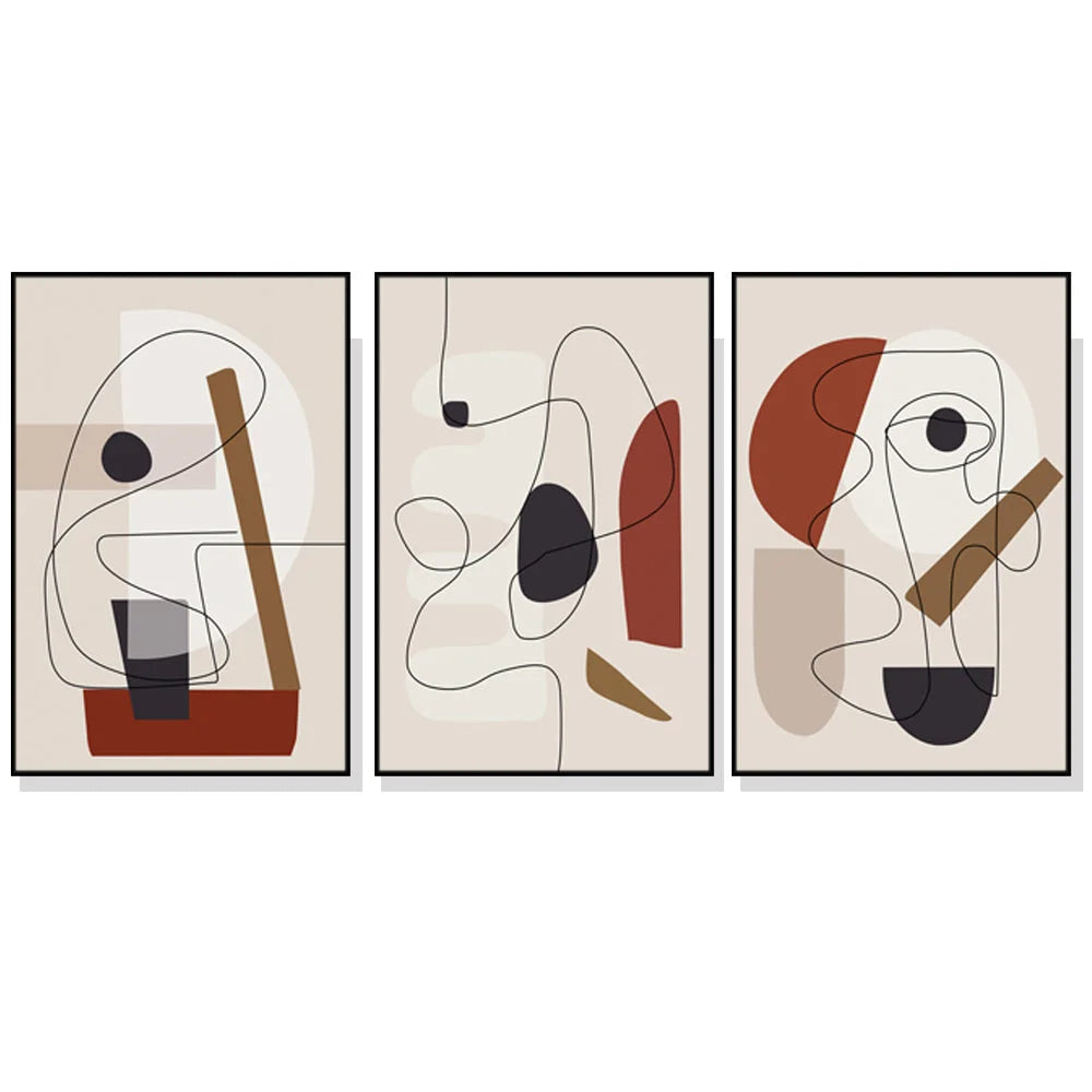 Wall Art Abstract Line Art by Picasso 3 Sets Black Frame