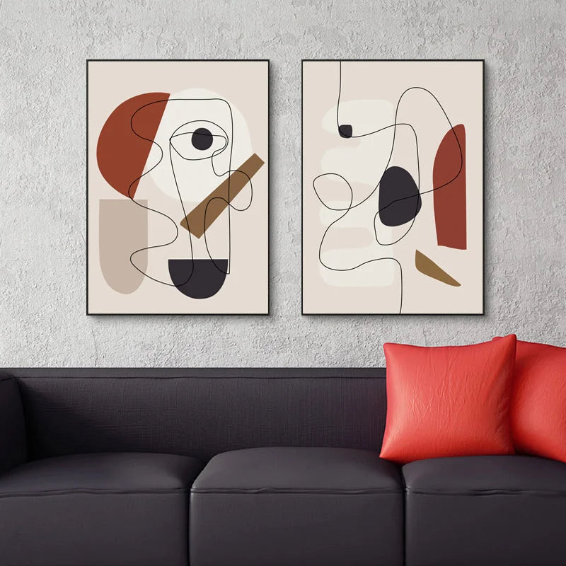 Wall Art Abstract Line Art by Picasso 3 Sets Black Frame