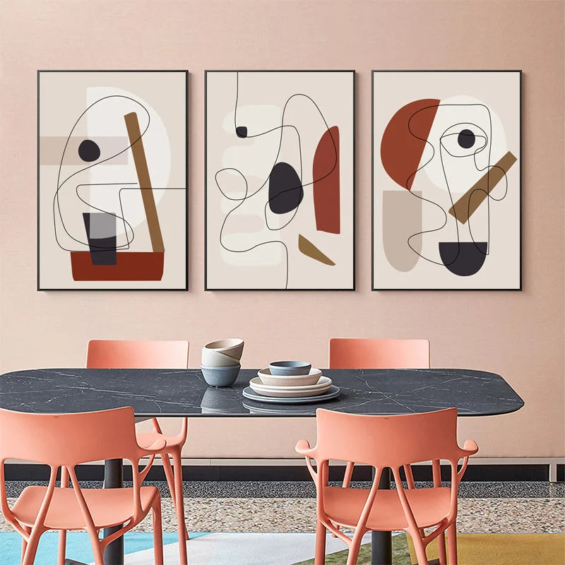 Wall Art Abstract Line Art by Picasso 3 Sets Black Frame