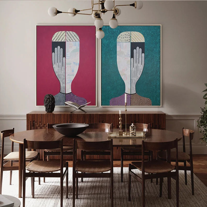 Wall Art Abstract Man and Woman 2 Sets Gold Frame Canvas