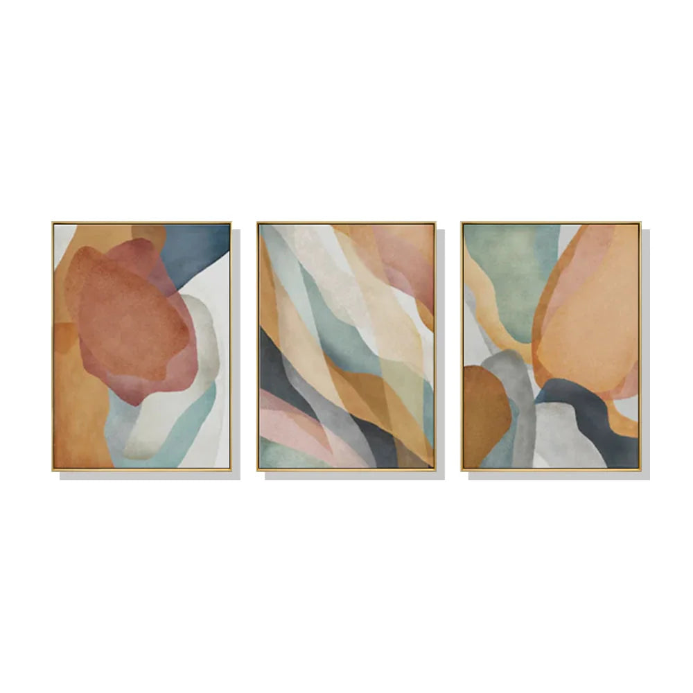 Wall Art Abstract Orange 3 Sets Canvas Gold Frame 50cmx70cm