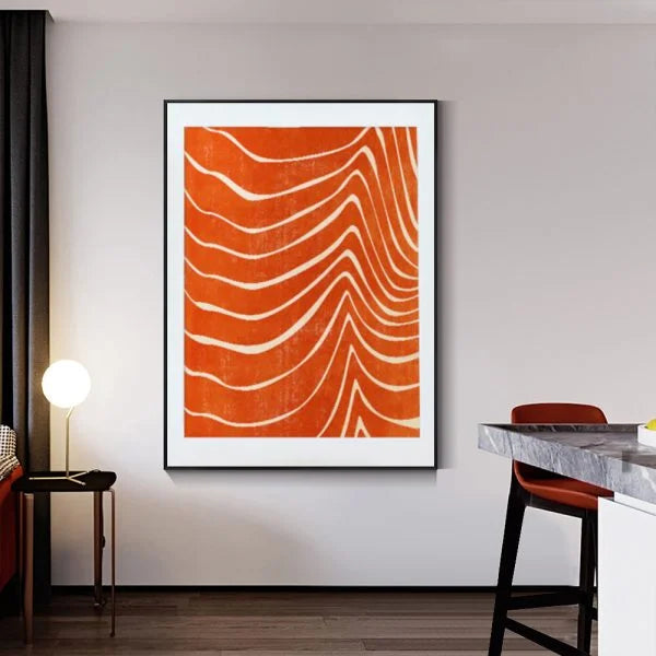 Wall Art Abstract Orange 90cmx135cm Black Frame Canvas