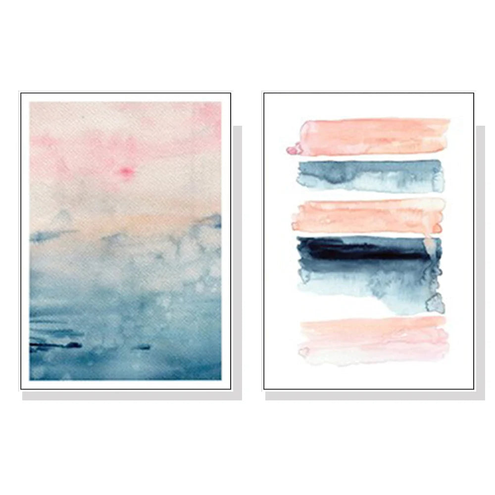 Wall Art Abstract Pink 2-Piece Set 70x100cm White Frame