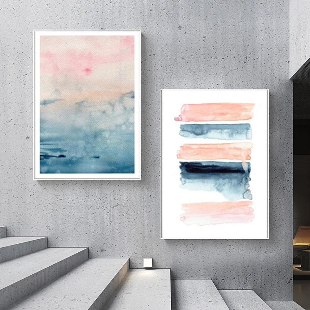 Wall Art Abstract Pink 80cmx120cm White Frame Canvas 2 Sets