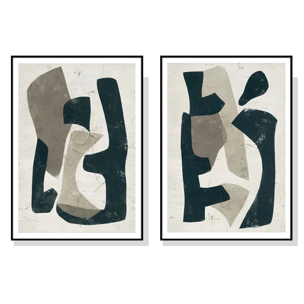 Wall Art Abstract Puzzle 70x100cm 2 Sets Black Frame Canvas