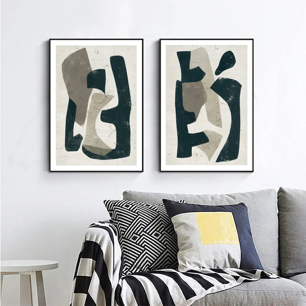 Wall Art Abstract Puzzle 70x100cm 2 Sets Black Frame Canvas
