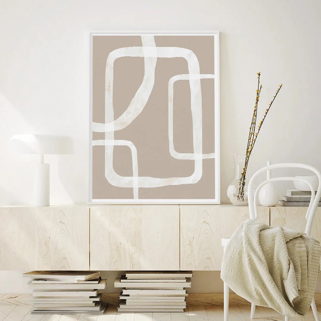 Wall Art Abstract White Lines White Frame Canvas 50x70cm