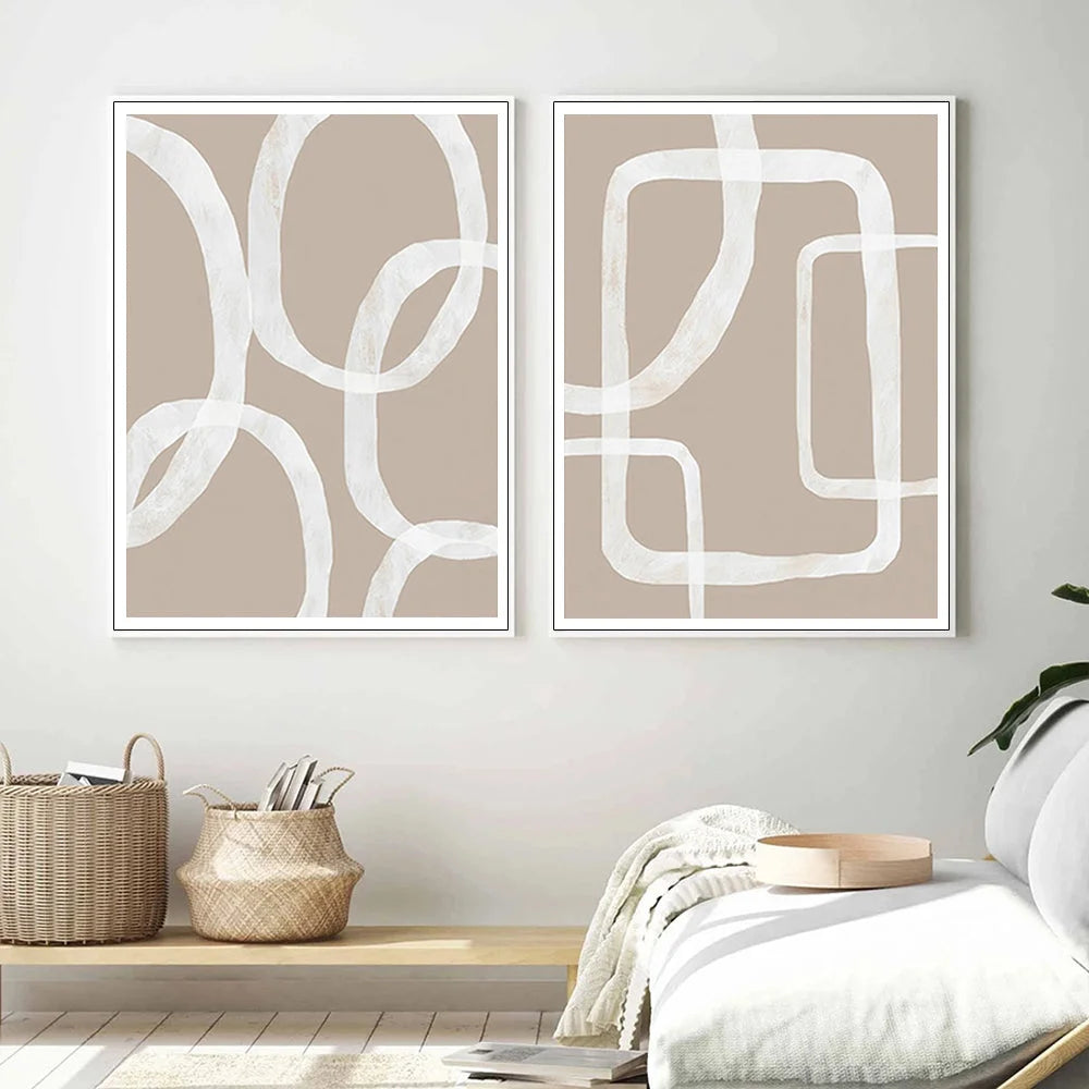 Wall Art Abstract White Lines White Frame Canvas 60x90cm