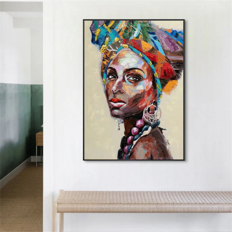 Wall Art African Women 2 Sets Black Frame Canvas 100x150cm