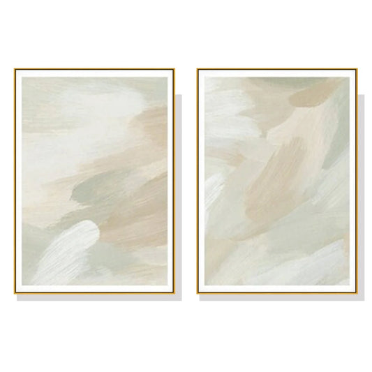Wall Art Beige and Sage Green 100cmx150cm Gold Frame Canvas