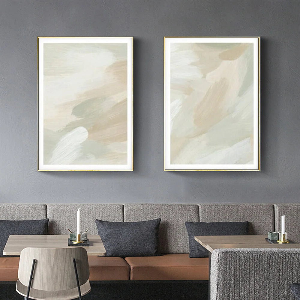 Wall Art Beige and Sage Green 2-Piece Set 70x100cm Gold