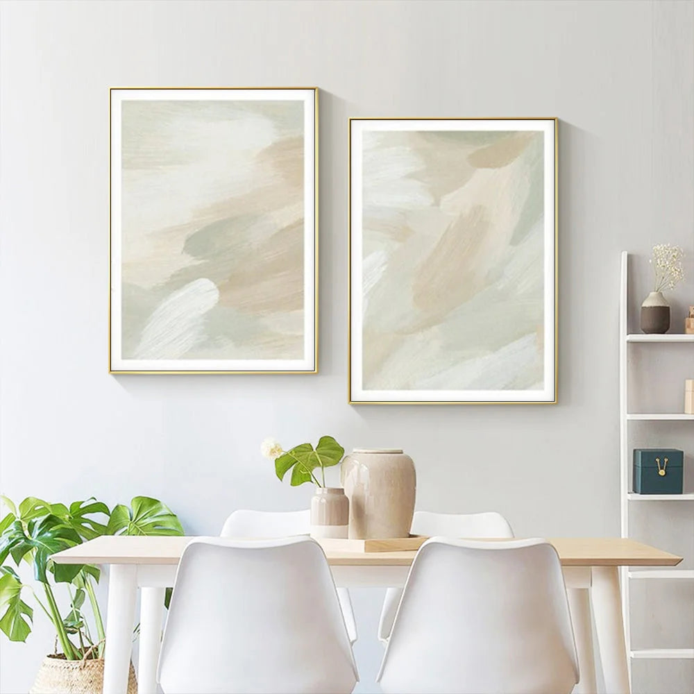Wall Art Beige and Sage Green 80cmx120cm Gold Frame Canvas
