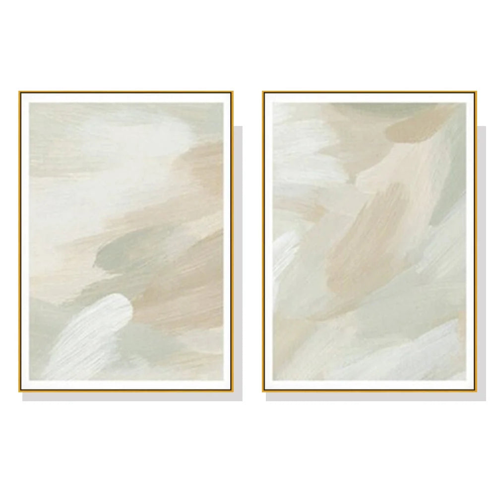 Wall Art Beige and Sage Green 90cmx135cm Gold Frame Canvas