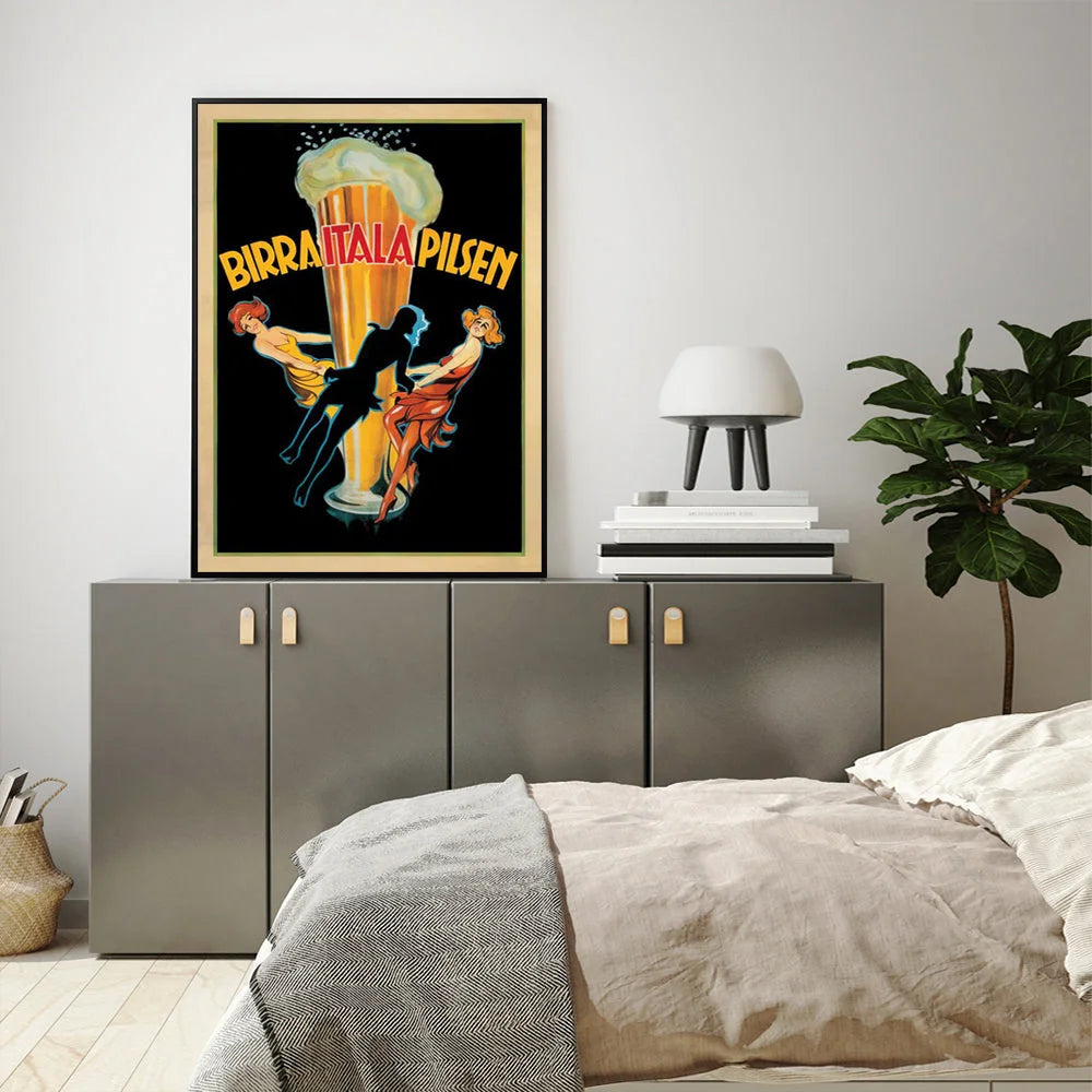 Wall Art Birra Itala Pilsen 60cmx90cm Black Frame Canvas