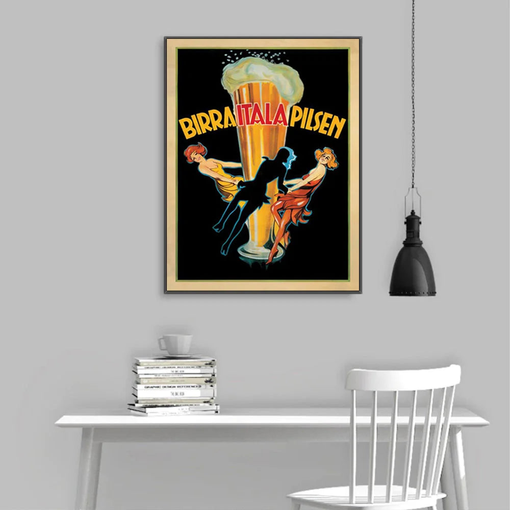 Wall Art Birra Itala Pilsen 60cmx90cm Black Frame Canvas