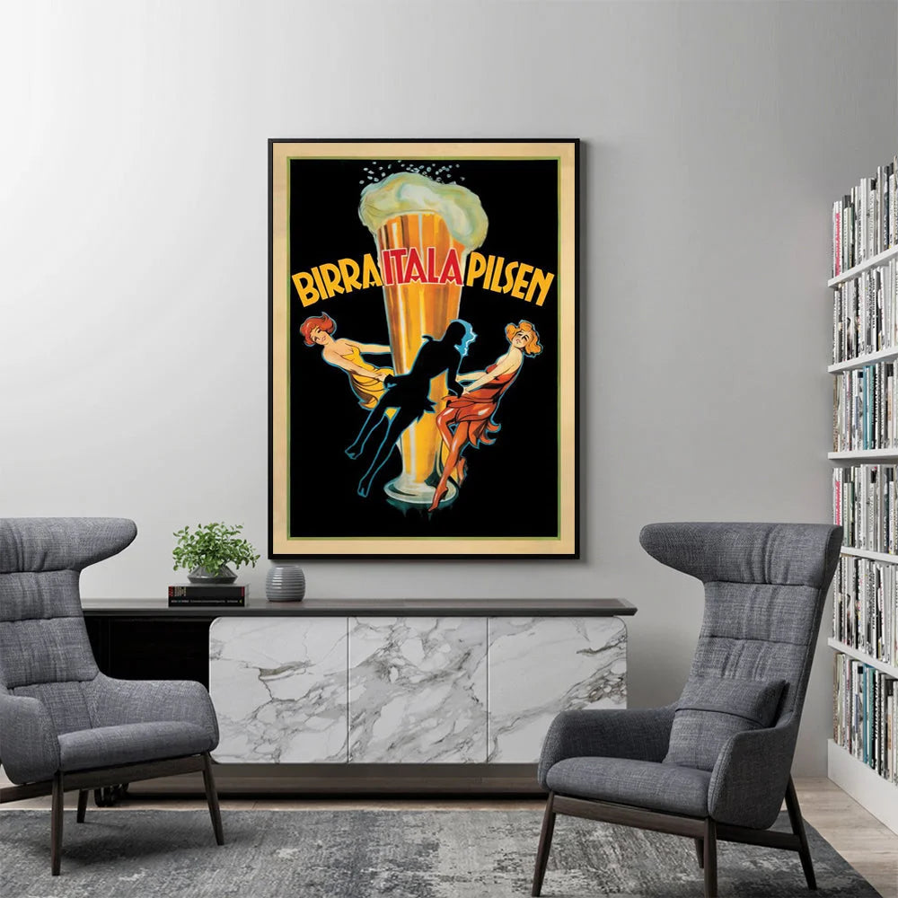 Wall Art Birra Itala Pilsen 80cmx120cm Black Frame Canvas