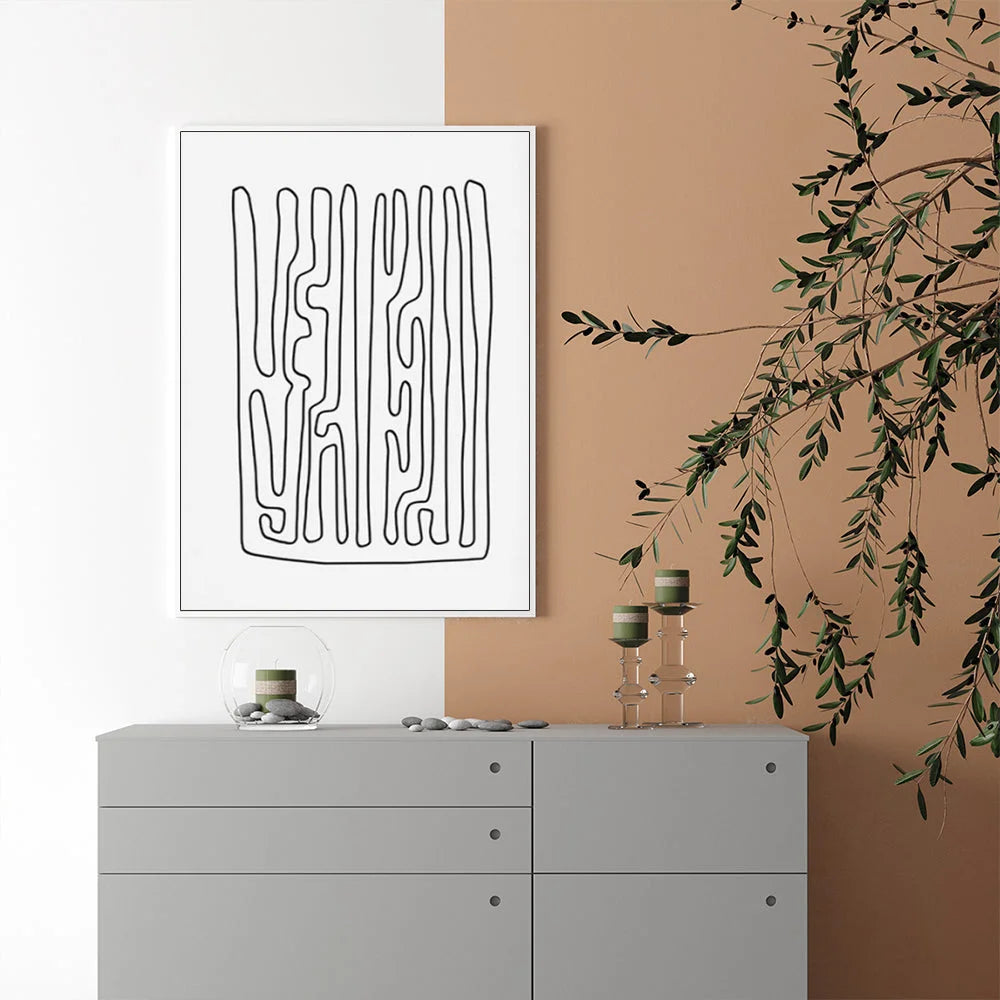 Wall Art Black And White Lines 60x90cm White Frame Canvas