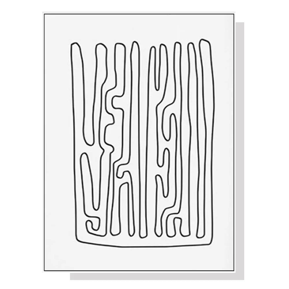 Wall Art Black And White Lines 70x100cm White Frame Canvas