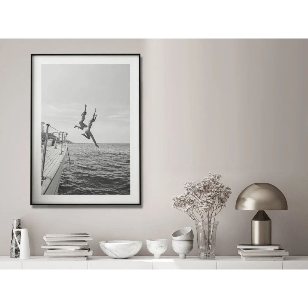 Wall Art Black and White Ocean Jump 30x40cm Black Frame