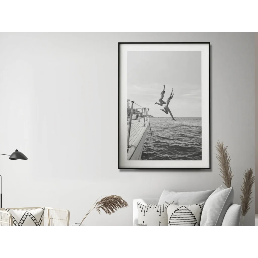 Wall Art Black and White Ocean Jump 70x100cm Black Frame