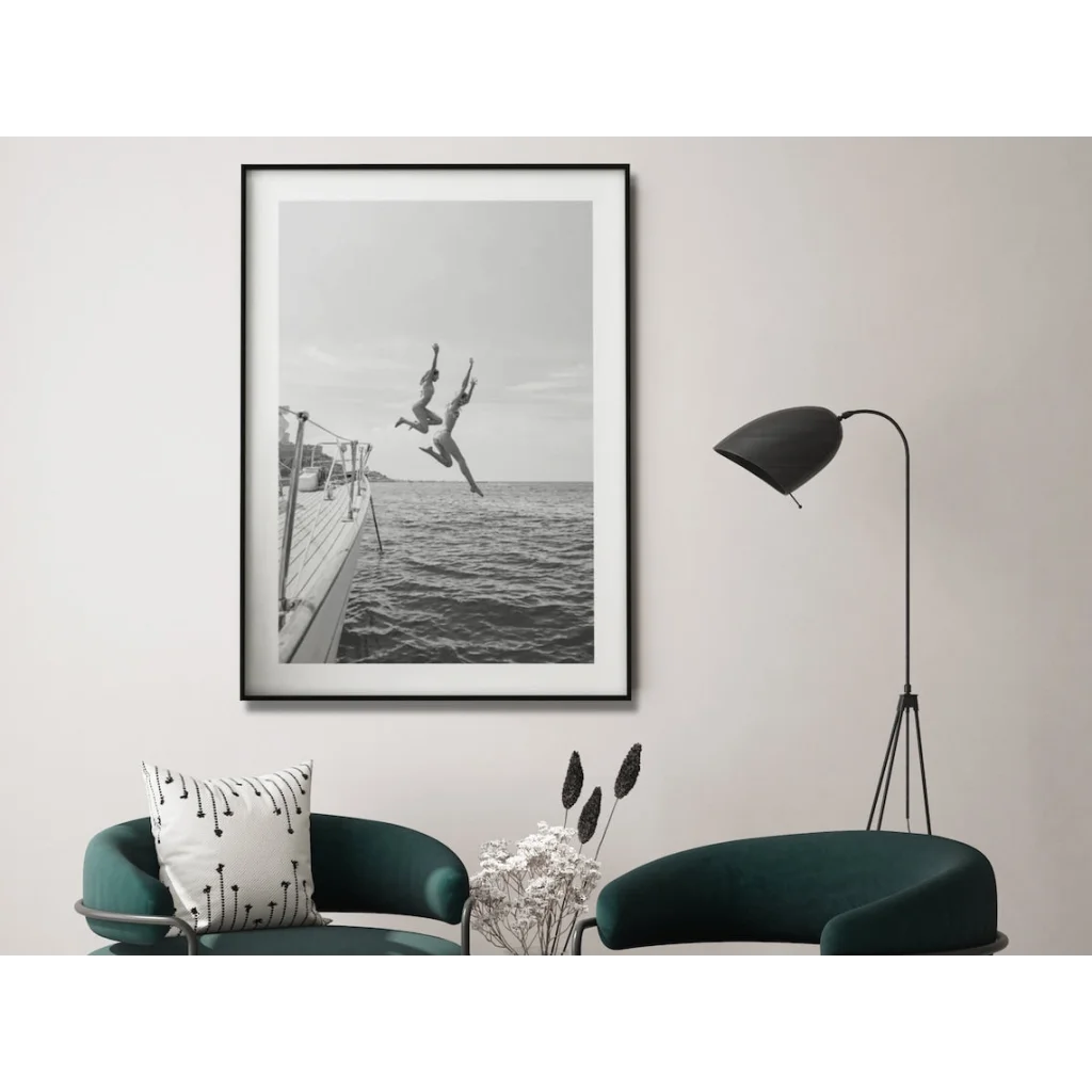 Wall Art Black and White Ocean Jump 90x135cm Black Frame