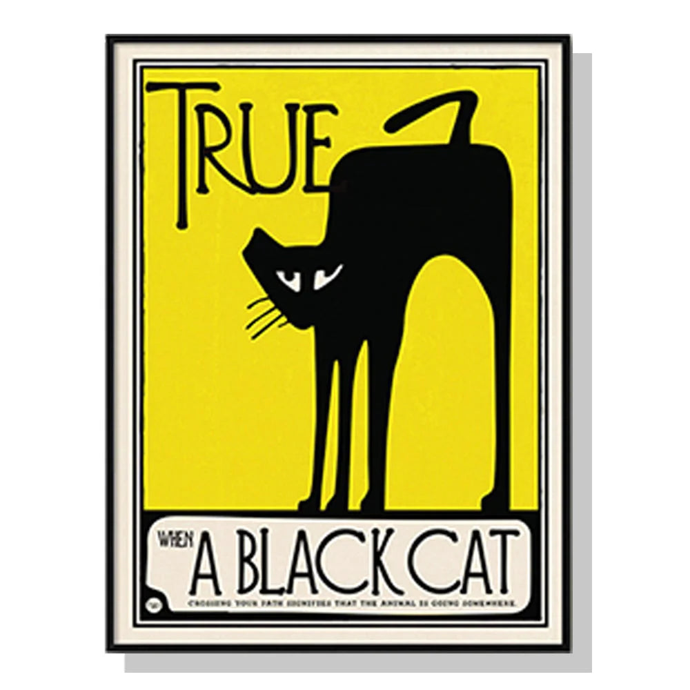 Wall Art Black Cat 60cmx90cm Black Frame Canvas - Home &