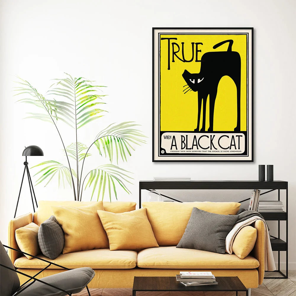 Wall Art Black Cat 70cmx100cm Black Frame Canvas - Home &